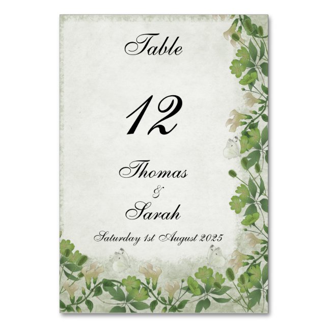 Vicorian Meadow Wedding Invitation Table Number (Front)