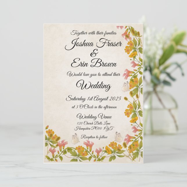 Vicorian meadow yellow invitation (Standing Front)
