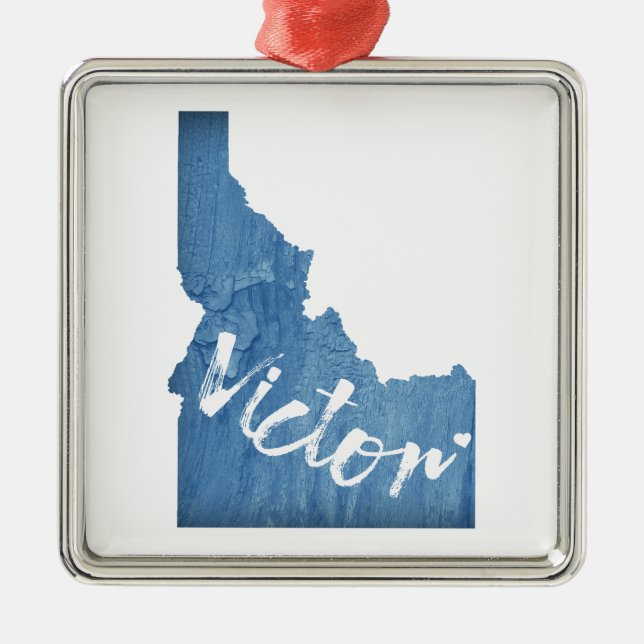 Victor Idaho Wood Grain Metal Ornament (Front)