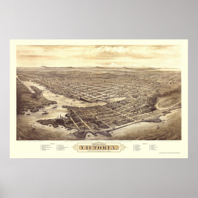 Victoria, BC, Canada Panoramic Map - 1878 Poster (Front)