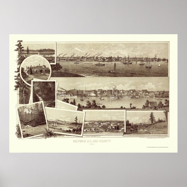Victoria, BC, Canada Panoramic Map - 1884 Poster (Front)