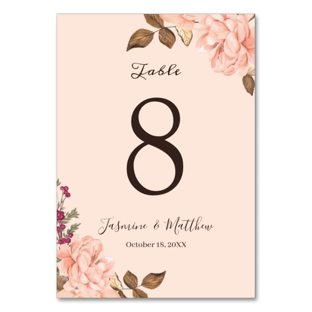 Victoria Blush Floral Wedding Table Number (Front)