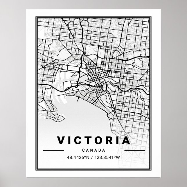 Victoria British Columbia Canada Travel City Map Poster (Front)