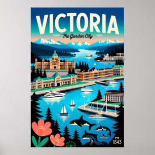 Victoria Canada Retro Travel Poster Art