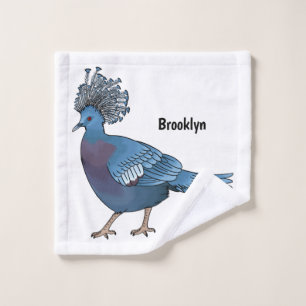 Victoria crowned pigeon bird cartoon illustration bath towel set