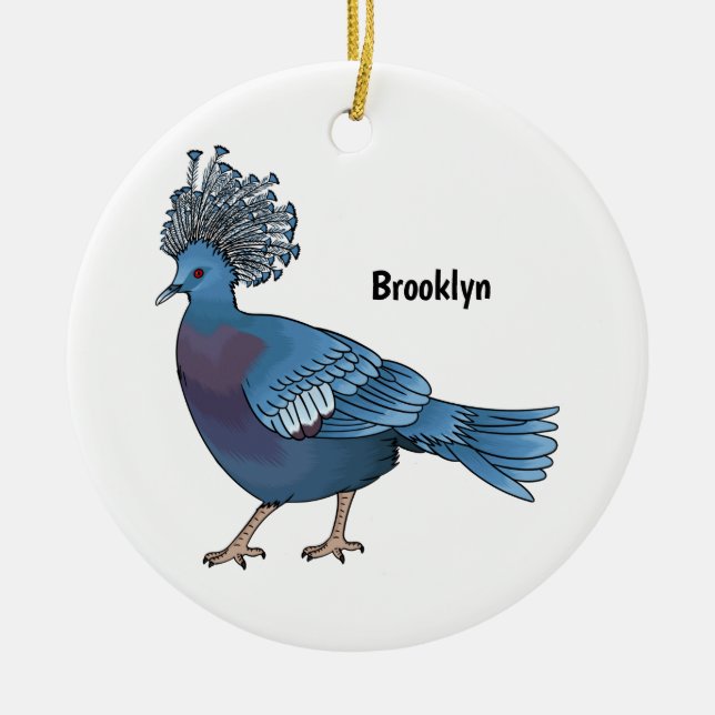 Victoria crowned pigeon bird cartoon illustration  ceramic ornament (Front)