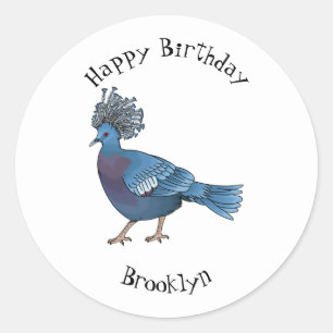 Victoria crowned pigeon bird cartoon illustration classic round sticker