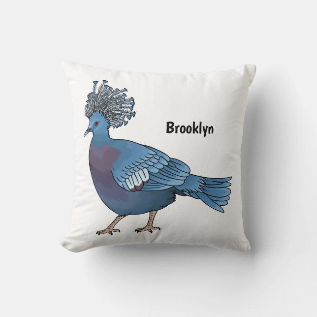 Victoria crowned pigeon bird cartoon illustration cushion (Front)