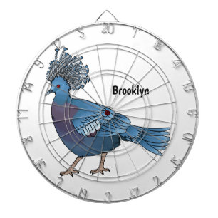 Victoria crowned pigeon bird cartoon illustration  dartboard