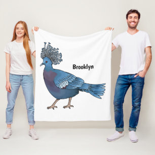 Victoria crowned pigeon bird cartoon illustration fleece blanket