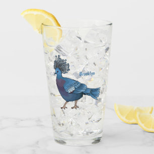 Victoria crowned pigeon bird cartoon illustration glass