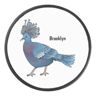 Victoria crowned pigeon bird cartoon illustration hockey puck