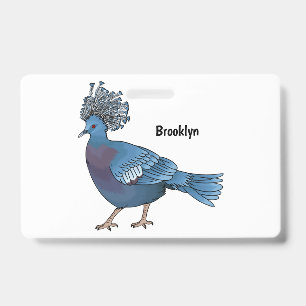 Victoria crowned pigeon bird cartoon illustration ID badge