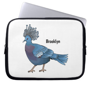 Victoria crowned pigeon bird cartoon illustration laptop sleeve
