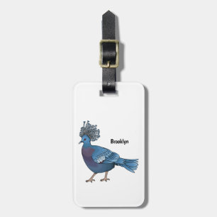 Victoria crowned pigeon bird cartoon illustration luggage tag