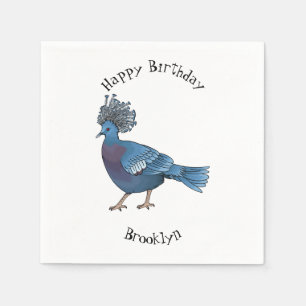 Victoria crowned pigeon bird cartoon illustration napkin