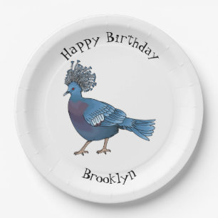 Victoria crowned pigeon bird cartoon illustration paper plate