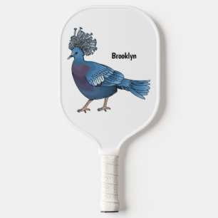 Victoria crowned pigeon bird cartoon illustration pickleball paddle