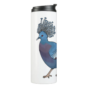 Victoria crowned pigeon bird cartoon illustration thermal tumbler