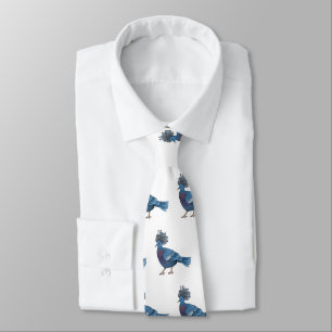 Victoria crowned pigeon bird cartoon illustration tie