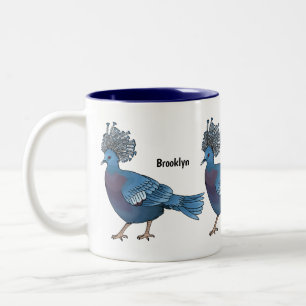 Victoria crowned pigeon bird cartoon illustration  Two-Tone coffee mug