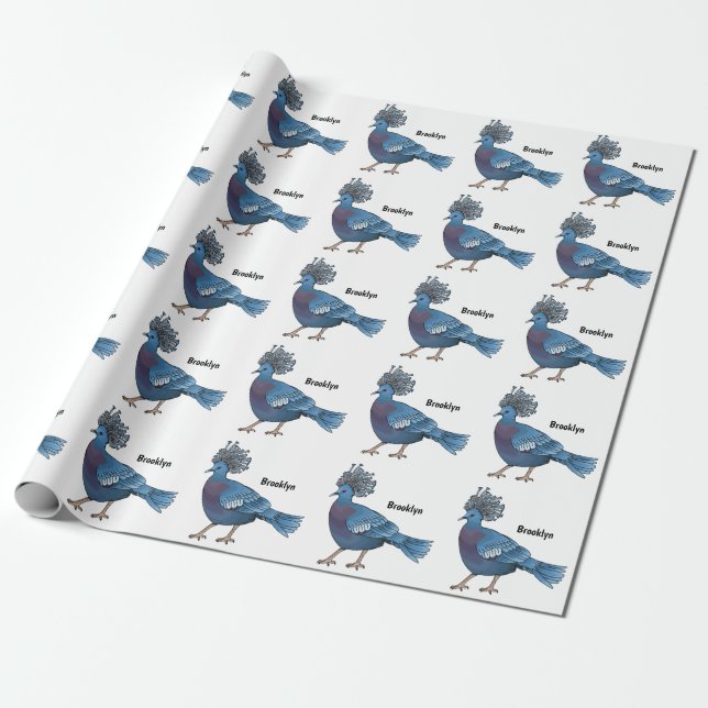 Victoria crowned pigeon bird cartoon illustration  wrapping paper (Unrolled)