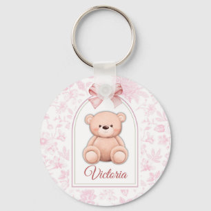 Victoria   Custom Pink Teddy Bear Nursery Design  Key Ring
