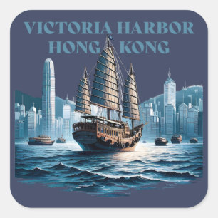 Victoria Harbor Hong Kong China Square Sticker