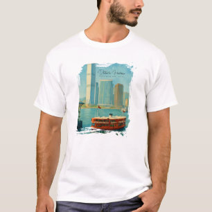 Victoria Harbour Hong Kong Retro Skyline Watercolo T-Shirt
