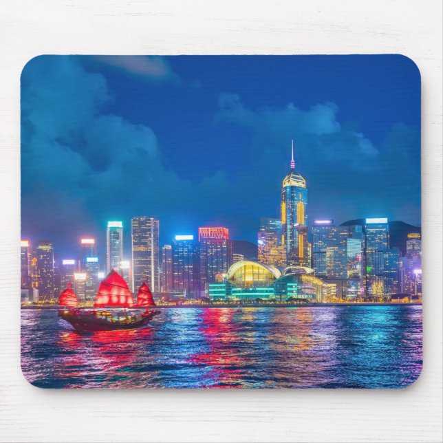 Victoria Harbour & Hong Kong Skyline at Night Mouse Pad (Front)