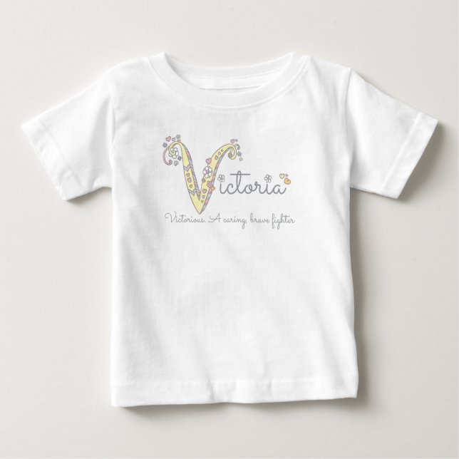 Victoria monogram V name and meaning baby romper T-Shirt (Front)