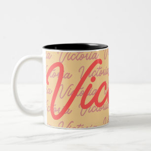 Victoria Name Repeating Pattern Two-Tone Coffee Mug