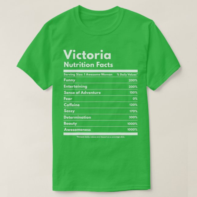 Victoria Nutrition Facts Funny Personalised Name V T-Shirt (Design Front)