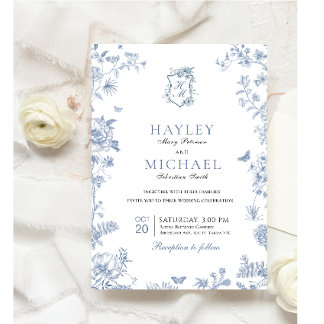 VICTORIA Regency Blue French Garden Wedding Invite