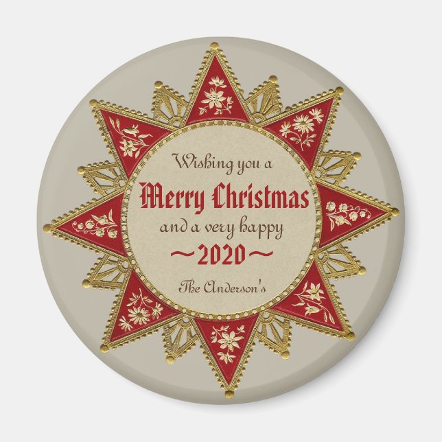 Victorian 16-point red gold Christmas star CC0964 Magnet (Front)
