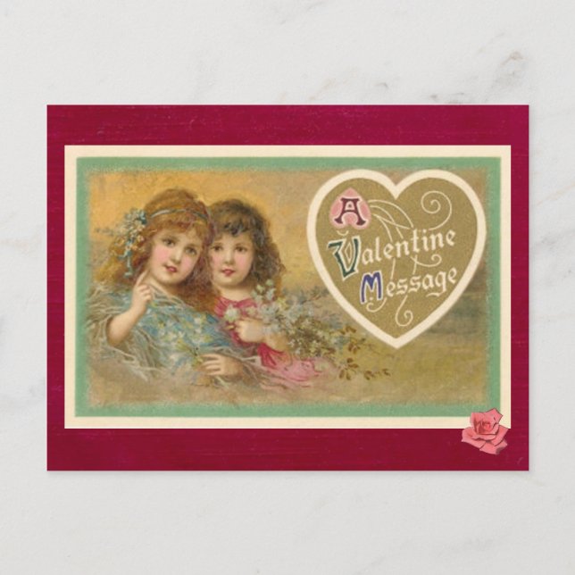 Victorian A Valentine Message 2 Girls Postcard (Front)