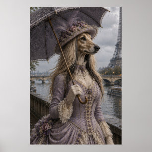 Victorian Afghan Hound Lady in Paris with Eiffel T Poster