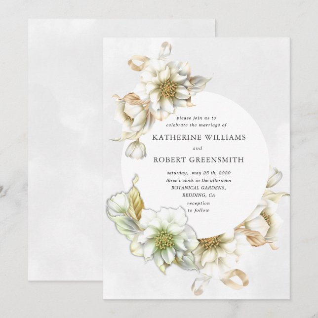 Victorian alabaster floral Wedding Invitation (Front/Back)