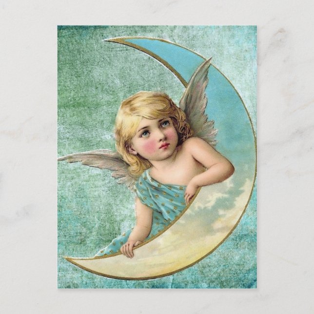 Victorian Angel and Moon Vintage Illustration Postcard (Front)