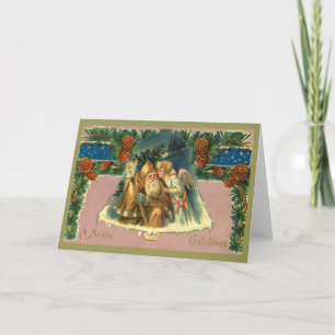 Victorian Angel and Santa Claus Christmas Card