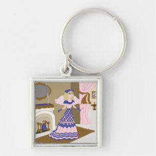 Victorian Angel Blue and Pink Singing by Fireplace Key Ring