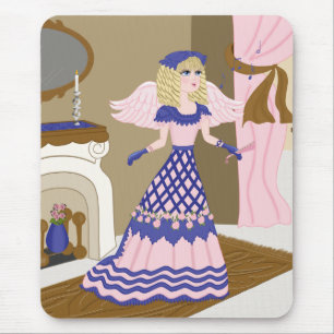 Victorian Angel Blue and Pink Singing by Fireplace Mouse Pad