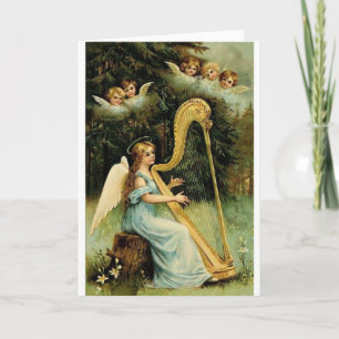 Victorian Angel Harpist Christmas Card