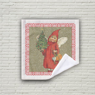 Victorian Angel Red Cape Christmas Tree Snow Wash Cloth