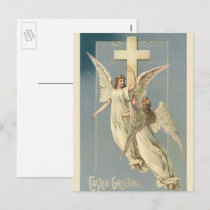 Victorian Angels with a Cross, Vintage Easter Holiday Postcard