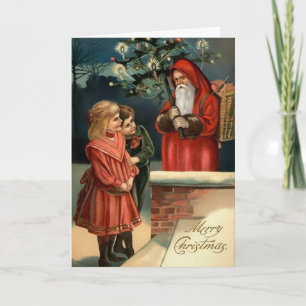 Victorian Angry Santa with a Tree Holiday Card