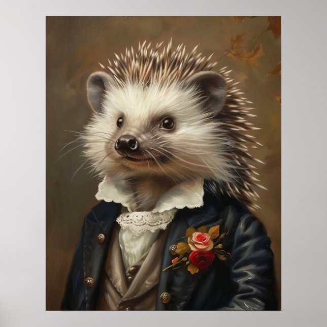 Victorian Animal Portrait, Dressed Royal Hedgehog Poster (Front)