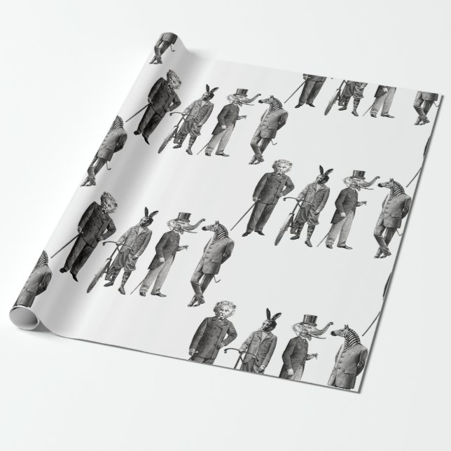 victorian animals men funny wrapping paper (Unrolled)
