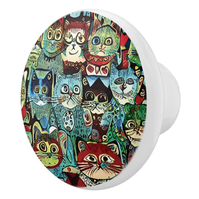 Victorian Anthropomorphic Cats In Earthy Colours Ceramic Knob (Right)