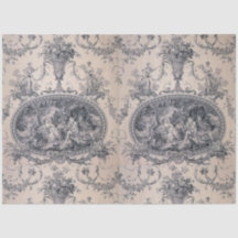 Victorian Antique Toile Blue & White Decoupage